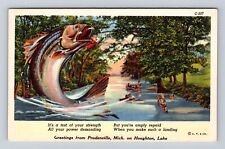 Prudenville MI-Michigan, General Greetings Fish, Houghton Lake Vintage Postcard picture