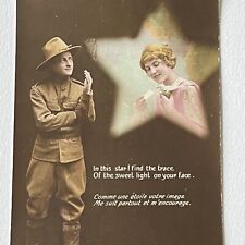 Antique RPPC Photograph Postcard WW1 American Soldier Sweetheart Star Light picture