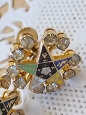 Vintage Order of The Eastern Star OES  Rhinestone Enamel Screwback Earrings  picture