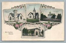 McCracken Kansas—Rare Hand Colored Multiview—Church BANK School—Rush County~1908 picture