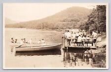 Postcard RPPC Canoing Lake Scene Families Docks Women Men Children holiday picture