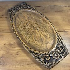 Treenware Primitive 19.5” Carved Wooden Tray Flowers Salem Collection Vintage picture