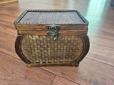 Vintage Bombay Woven Wicker Storage Box Gold Brown Tones & Hinged Lid picture