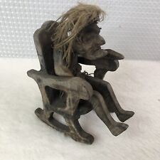 Vintage Hand Carved Wooden Tribal Figure In Rocking Chair ~Old Lady Witch *READ* picture