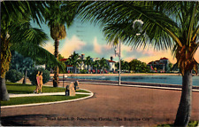 Vintage 1940s Young Women Walking Streets of Snell Island, Florida FL Postcard picture