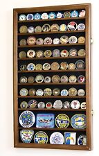 90 Challenge Coin Display Case Removable Walnut Military Cabinet Wood Shadow Box picture