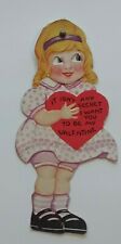 Valentine's Day Die Cut Card Vintage c1930's, Girl Big Eyes Rotating, Heart  picture