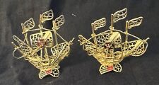 Two Vintage Gold Plated Filigree Silver Portugal Ship Signed CU Very nice picture