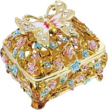 Jeweled Butterfly Flower Trinket Boxes Hinged Collectible Decorative Golden picture