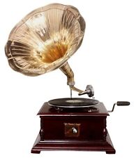 Replica Gramophone Player 78 rpm phonograph Brass Horn HMV Vintage Wind Up picture