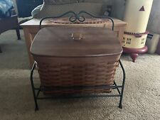 Longaberger Wrought Iron Newspaper Stand/Basket w/lid Protector Rich Brown Set picture