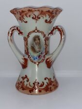 Antique Hand Painted Tri-handle Vase, NPSK/Dow Sie,Lady&Floral Motif,Pre Nippon picture