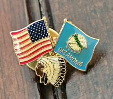American and Oklahoma Friendship Flag Native American Enamel Lapel Pin picture