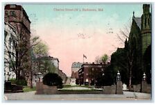 1909 Charles Street Statue Park Baltimore Maryland MD Antique Vintage Postcard picture