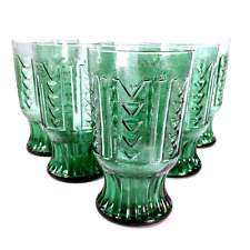 6 Unique 5 Inch Tall Green Tumblers Ribbed Foot Triangle Striped Argyle Pattern picture