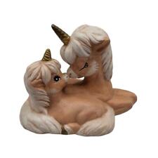 Vintage 1980s Hand painted Unicorn and Baby Figurine Bronze and Cream Cute picture