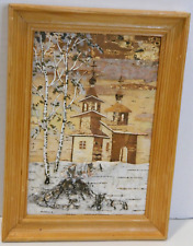 Vintage Framed 3D Birch Bark Picture of a Vintage Russian or Ukrainian Orthodox picture