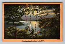 Houghton MI-Michigan, Scenic Greetings at Night, Vintage Postcard picture