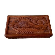 Vintage Hand Carved Sectioned Wood Trinket Jewelry Box with Lid picture