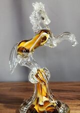 RARE Blown Glass Amber Prancing Horse Figurine Murano Style Studio Ornament picture