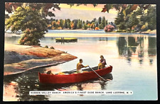 Lake Luzerne New York Hidden Valley Dude Ranch NY Vintage Unused Linen Postcard picture