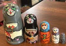 Collectible Russian Nesting Dolls cats with fish (5pc) 2-7.5