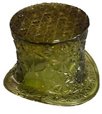 FENTON HUNTER GREEN GLASS DAISY AND BUTTON TOP HAT VASE TOOTHPICK HOLDER 2”T picture
