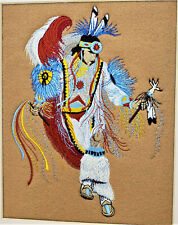 VINTAGE NATIVE AMERICAN HANDMADE WALL ART CREWEL EMBROIDERY Fetish Dancer No. 1 picture