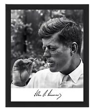 PRESIDENT JOHN F. KENNEDY SMOKING WEED AUTOGRAPHED 8X10 B&W FRAMED PHOTOGRAPH picture