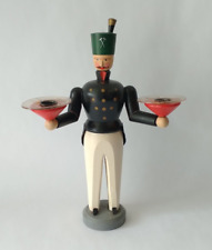 Erzgebirgische Volkskunst Wooden Bellboy Figurine Double Incense Burner 9 inch picture