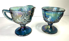 Vintage Indiana Glass Creamer & Sugar Bowl Set- Iridescent Blue Carnival Harvest picture