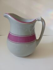 E & C Challinor England Stone China Pitcher White With Pink Stripe picture
