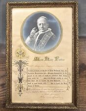 Vintage Catholic Pope Pius XI 1924 Benediction Framed Blessing - Signed picture