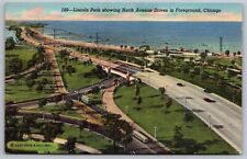 Lincoln Park North Avenue Drives Chicago Illinois Birds Eye View Linen Postcard picture
