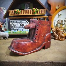 Vtg Hand Carved Whittled Wood Boot Wooden Shoe Rustic Folk Art Figurine Signed picture