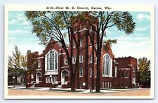 Postcard First M E Church Racine Wisconsin WI picture