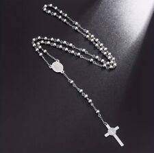 Rosary Necklace 925 Solid Pure Sterling Silver Rosary Cross Prayer Necklace picture