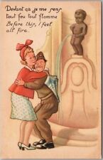 Brussels Belgium Comic Greetings Postcard MANNEKEN PIS Soldier Hugging Girl picture