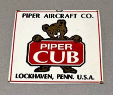 VINTAGE 12” PIPER CUB AIRPLANE AIRCRAFT MOTOR OIL PORCELAIN SIGN CAR GAS AUTO picture