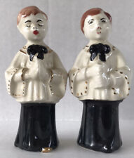 Vintage Choir Boy Figurines Ceramic Black & White Set Of 2 picture