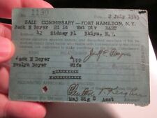 1945 U.S. ARMY FORT HAMILTON. N.Y. SALE COMMISSARY I.D. CARD-  BBA-50 picture
