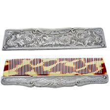 25.5 Gram Vintage/Antique Hair Comb In Silver 800 Floral Repousse Scrolled Case picture