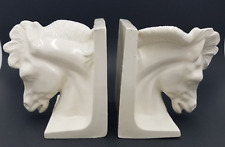 Vtg Ivory Ceramic Stallion Bookend Set Pottery Studio Detailed Face Head picture