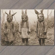 POSTCARD Weird Creepy Vibe Kids Girls Masks Hoods Halloween Unusual Strange Cult picture