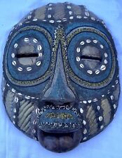 Vintage Very Large African Hand Carved Wood Decorative Tribal Mask Brass, Beads picture