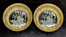 Pair Of Saucer 3” Brass/Glass Engraved picture