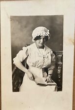 RPPC Sassy Lady in Bonnet Reading Book Antique Real Photo Postcard c1910 picture