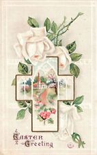 Vintage Postcard Easter Greeting Landscape Flower Crucifix Holiday Special Wish picture