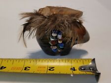 Early Native Zuni Carved Stone Bear Fetish  Feathers Gemstones 2.5