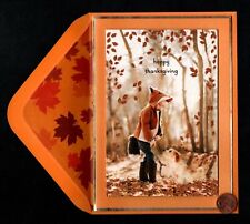 HTF PAPYRUS Thanksgiving Fox Costume Dog GLITTERED Greeting Card W/ TRACKING picture